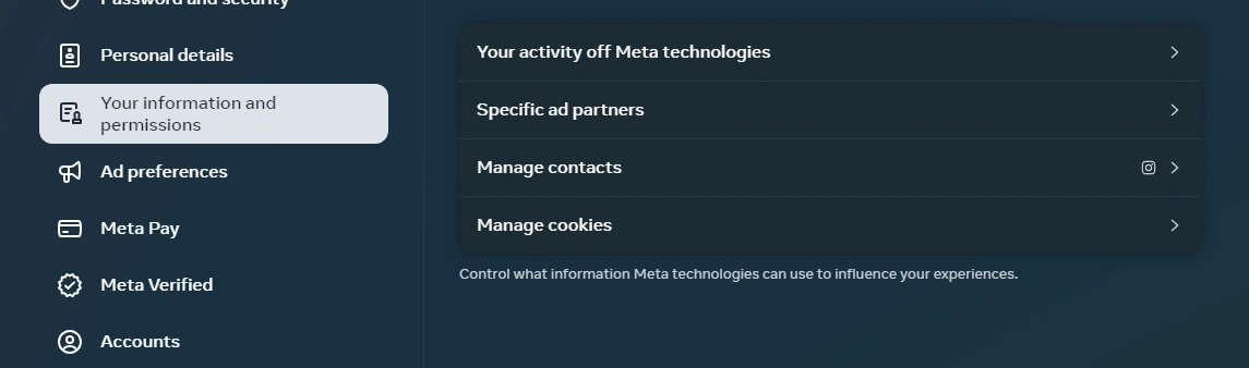 Your information and permissions in Accounts Center