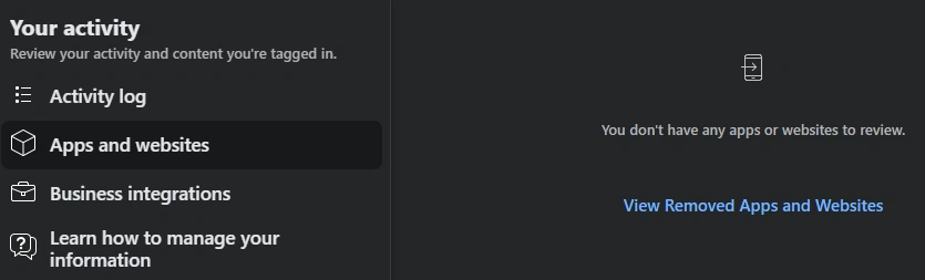 Facebook apps and websites settings