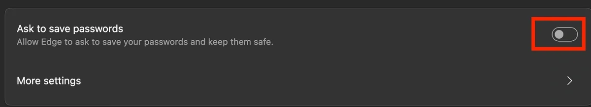 screenshot of Edge browser offer to save passwords