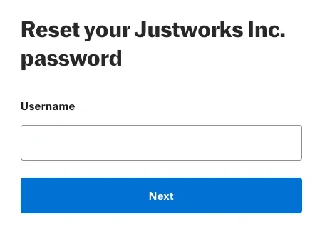 screenshot of justworks reset password page