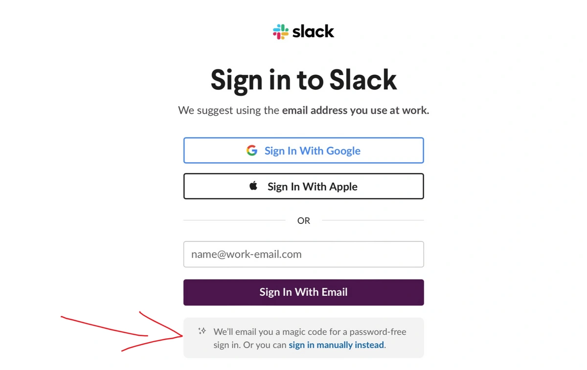 Slack sign-in with email flow — step 1