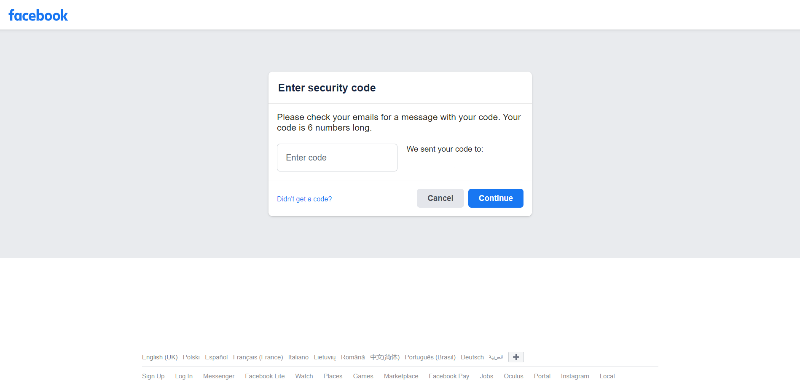 facebook asking to enter security code to confirm password reset